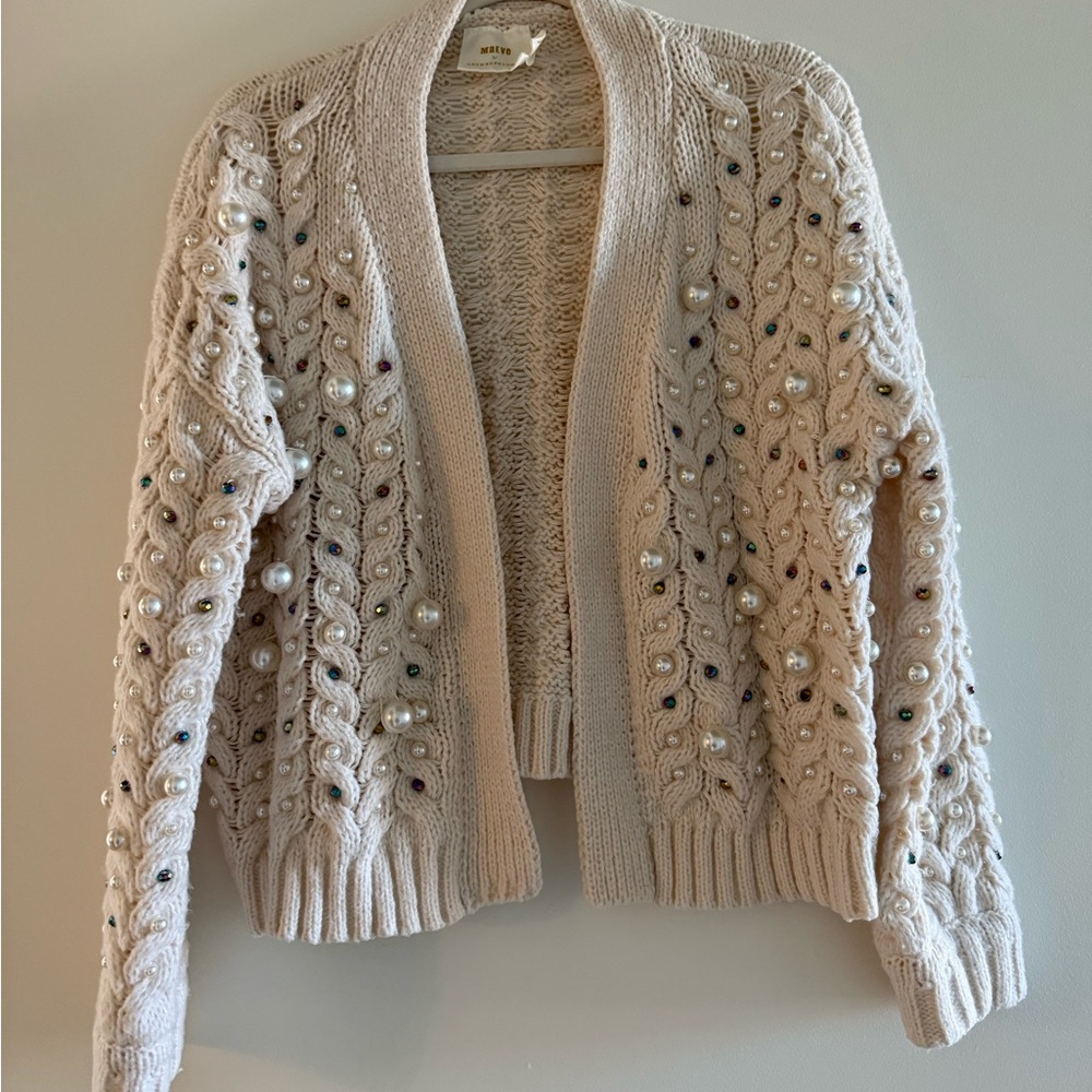 Maeve cable knit cardigan embellished pearls